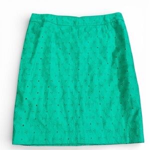 Talbots Kelly Green Eyelet Floral Pencil Skirt Size 12 NWT
